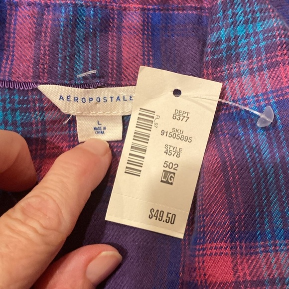 Large Aeropostale light flannel shirt with blue and pink - NWT - Picture 3 of 4